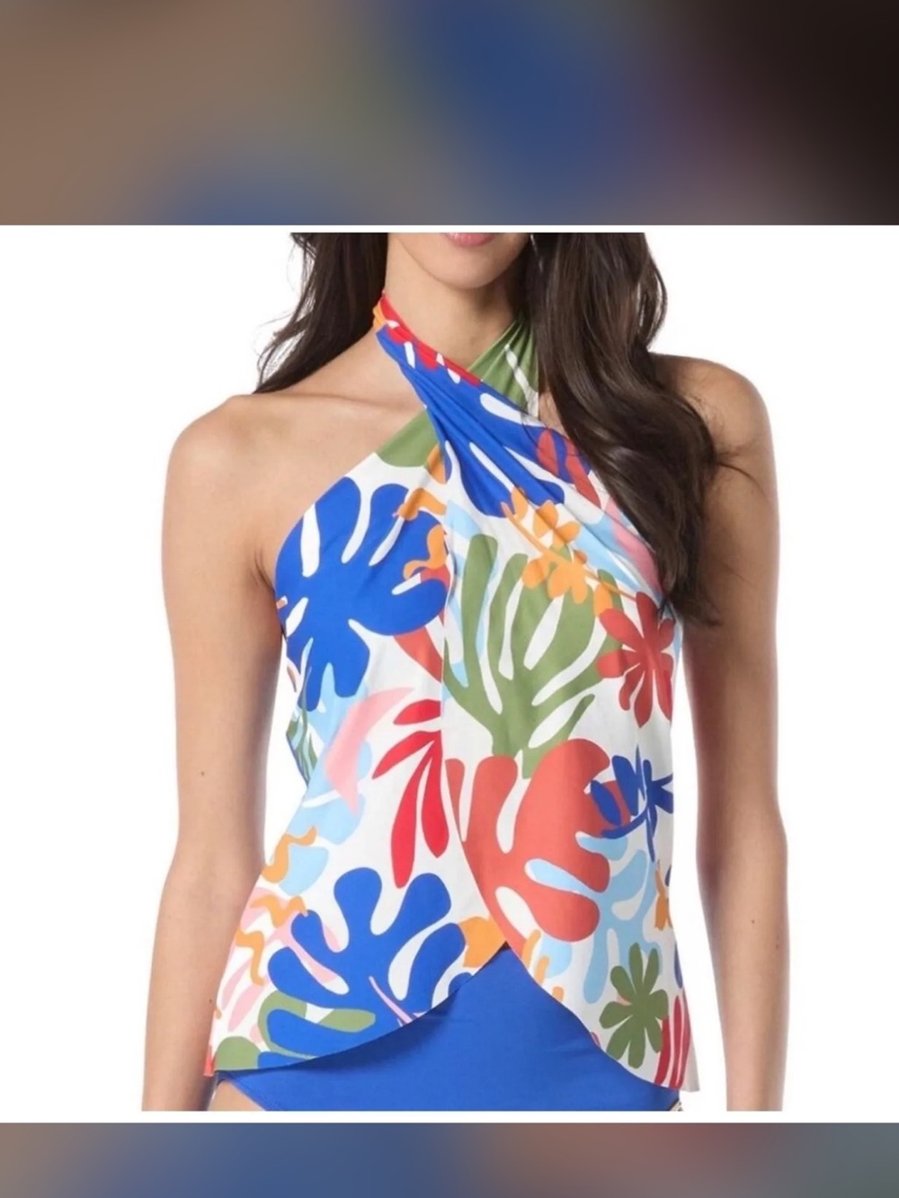 Vince Camuto Multi Color Print Halter Top - Red and White Accents